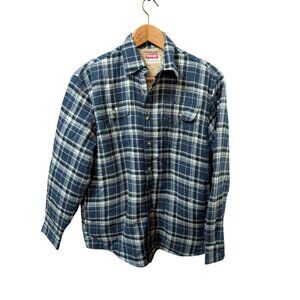 Wrangler Mens Blue Plaid Sherpa Lined Flannel Shirt M Cotton Polyester